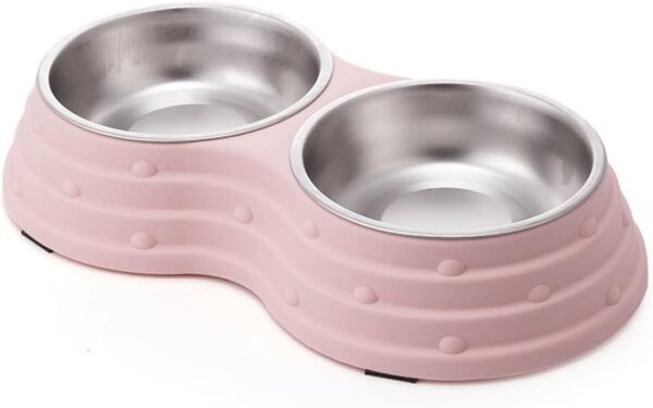 KuTi Kai Double Dog Bowls for Food and Water,Premium Removable Stainless Steel Double Bowls with Non-Slip Bottom Non-Spill Dog Food Bowls for Pet and Small Dogs Cats etc (Small, Pink)