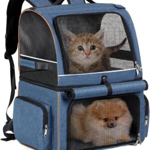 Lekesky Double Cat Carrier for 2 Cats, Pet Backpack Carrier for 2 Pets, Double-Compartment Pet Backpack for Two Small Cats or One Medium Dogs, Dog Backpack Carrier Fits Up to 11 kgs,Navy Blue