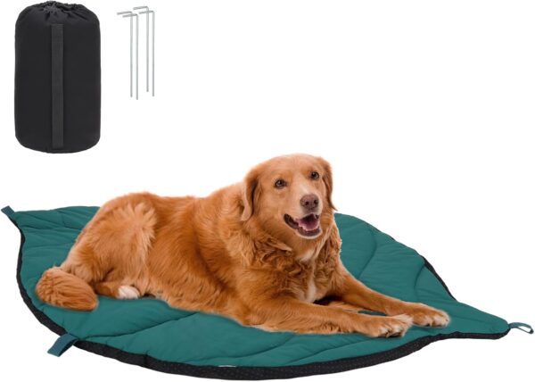 Lifeunion Outdoor Dog Bed Waterproof Washable Travel Camping Dog Bed with 4 Metal Stakes & Carry Bag, Portable Leaf Shape Pet Mat Bed for Medium, Large Dogs (Green, X-Large)