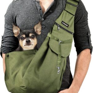 Lyneun Dog Carrier Pet Adjustable Shoulder Bag Transport Bag for Pets, Breathable Transport Bag for Cats and Dogs, Suitable for Walking Activities Outdoor (Military Green)