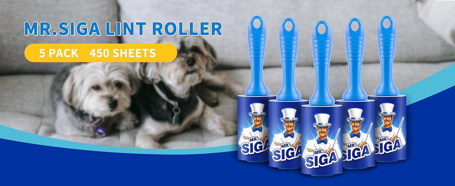 MR.SIGA Extra Sticky Lint Roller Pet Hair Remover with Easy Tear Sheets