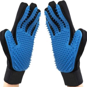 MYYINGELE Dog Pet Dog Cat Grooming Glove, Pet Hair Remover Mitt Massage Deshedding Glove Brush for Long Short Fur Dogs Cats Rabbits Horses and More(1 Pair) for Cat Dog, Blue