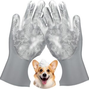 Metopets Pet Washing Gloves, Heat Resistant Silicone Dog Bath Grooming Gloves with Enhanced Five Finger Design, Massaging and Bathing Scrubber Supplies for Dogs, Cats, Rabbits and Horses -1 Pair