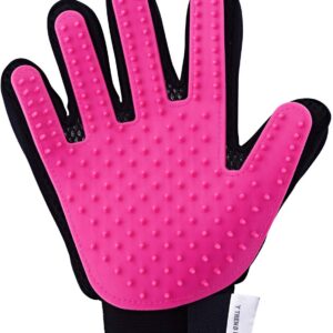 Multi-functional 5 finger pet grooming glove by MyTrendPet (Pink) Perfect for Dogs/Cats with long and short fur, to brush and gently massage your pet.