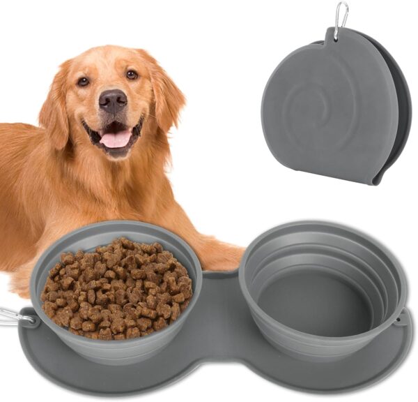 Niuoppy Collapsible Dog Bowl,2 In 1 Travel Dog Bowl Foldable, Silicone Pet Dog Bowl, Expandable Travel Bowl for Dogs and Cats, Suitable for Walking, Traveling, Hiking (Grey)