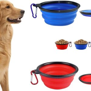 Pack of 2 Collapsible Compact Dog Bowls 650ml each - Portable Travel Food Bowls for Pets Dogs and Cats - Silicone Foldable Space Saving Feeding Bowls