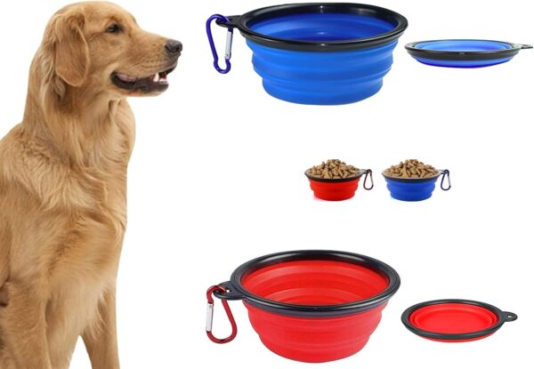 Pack of 2 Collapsible Compact Dog Bowls 650ml each - Portable Travel Food Bowls for Pets Dogs and Cats - Silicone Foldable Space Saving Feeding Bowls