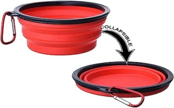 Pet Bowls, Pack Of 2 Silicone Collapsible Dog Bowls, Foldable Pet Dog Cat Food Bowl, Water Feeding Bowl, Metal Hook Foldable Dog Bowl, Portable Travel Dog Cat Feeding Bowl (Red)