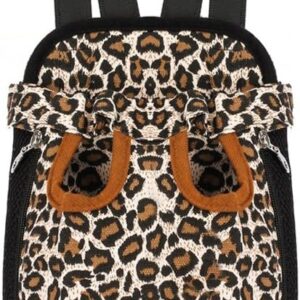 Pet Dog Puppy Cat Carrier Five Holes Backpack Double Shoulder Straps Canvas Cotton Front Chest Backpack Bag(Leopard, Small)