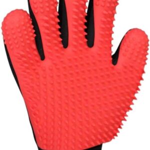 Pet Grooming Glove, Pet Brush Glove, Deshedding Brush Glove, Pet Hair Remover Brush, Bath Tool for Pets, Grooming Pet Mitt For Dogs, Cats & Horses with Long/Short/Curly Hair (Red)