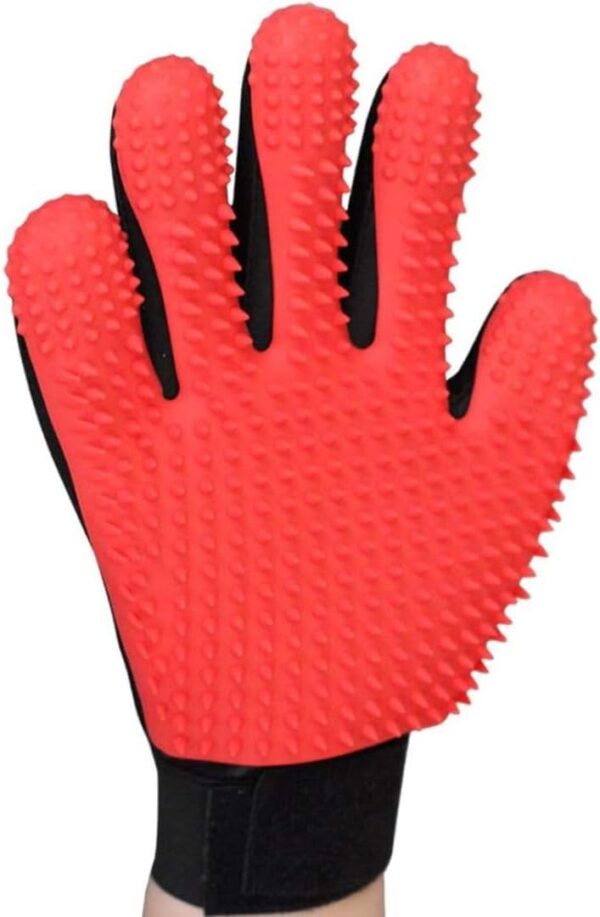 Pet Grooming Glove, Pet Brush Glove, Deshedding Brush Glove, Pet Hair Remover Brush, Bath Tool for Pets, Grooming Pet Mitt For Dogs, Cats & Horses with Long/Short/Curly Hair (Red)