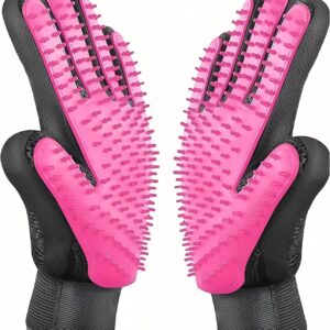 Pet Grooming Glove, Pets Brush De-Shedding Fur Removal, Gentle Massage Hand Gloves, Efficient Pet Hair Remover, Grooming Mitt for Dogs, Cats, Rabbits & Horses with Long/Short/Curly Hair (Pink)