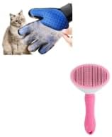 Pet Grooming Glove for Cat Dog, Gentle Deshedding Right Hand Brush Glove with Self Cleaning Slicker Brush, Pet Hair Remover Massage Mitt with Five Finger Design Shedding Grooming Tool (Pink(2pc) Set)