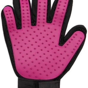 Pet Grooming Gloves, Dog Grooming Glove Hair Soft Brush, Premium De-shedding Glove for Cat grooming mitt with Enhanced Five Finger Design For Dogs, Cats, Rabbits & Horses (Pink)