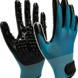 Pet Grooming Gloves for Bathing, Massaging and Remover Mittens Suitable for Dogs Cats and Horses - 1 Pair (Lake Blue)