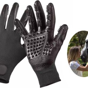 Pet Grooming Gloves for Cats and Dogs - Cat Brush Glove with Gentle Deshedding Rubber, Multi-Function Dog Grooming Glove, Massage and Comb for Cats and Dogs (Black)