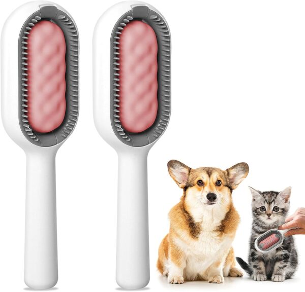 Pet Hair Brush, 2PCS Dog Brush Cats Brush Grooming Comb, Self Cleaning Cat Dog Slicker Brushes Pet Grooming Tool Gently Removes Loose Undercoat for Pet Massage (Long+Short) (Pink)