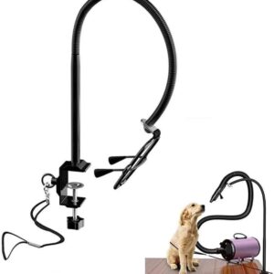 Pet Hair Dryer Stand 360 Degrees Rotatable Hands-free Hair Dryer Holder Dog Cat Grooming Table Gooseneck Styling Hair Blower Holder with Clamp Mount