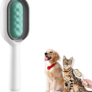 Pet Hair Removal Comb With Water Tank, Dog Brush Cat Brush for Long Haired Cats Dogs, Multifunctional Pet Cat Hair Remover Brush 3 in 1, Self Cleaning Cat Brush Grooming Brush (Short, Green)