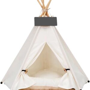 Pet Teepee Dog & Puppy Cat Tents Tipi Bed Portable Houses with Thick Cushion for Pets Up to 33lbs