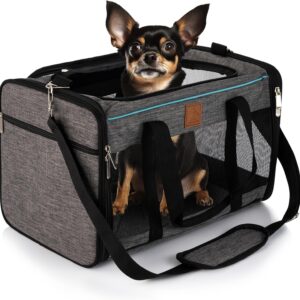 Petropolis Haven Pet Carrier, Soft sided Airline Approved Pet Carrier for Cats and Dogs, Portable with Shoulder Strap, Removable Pad and Mesh sides