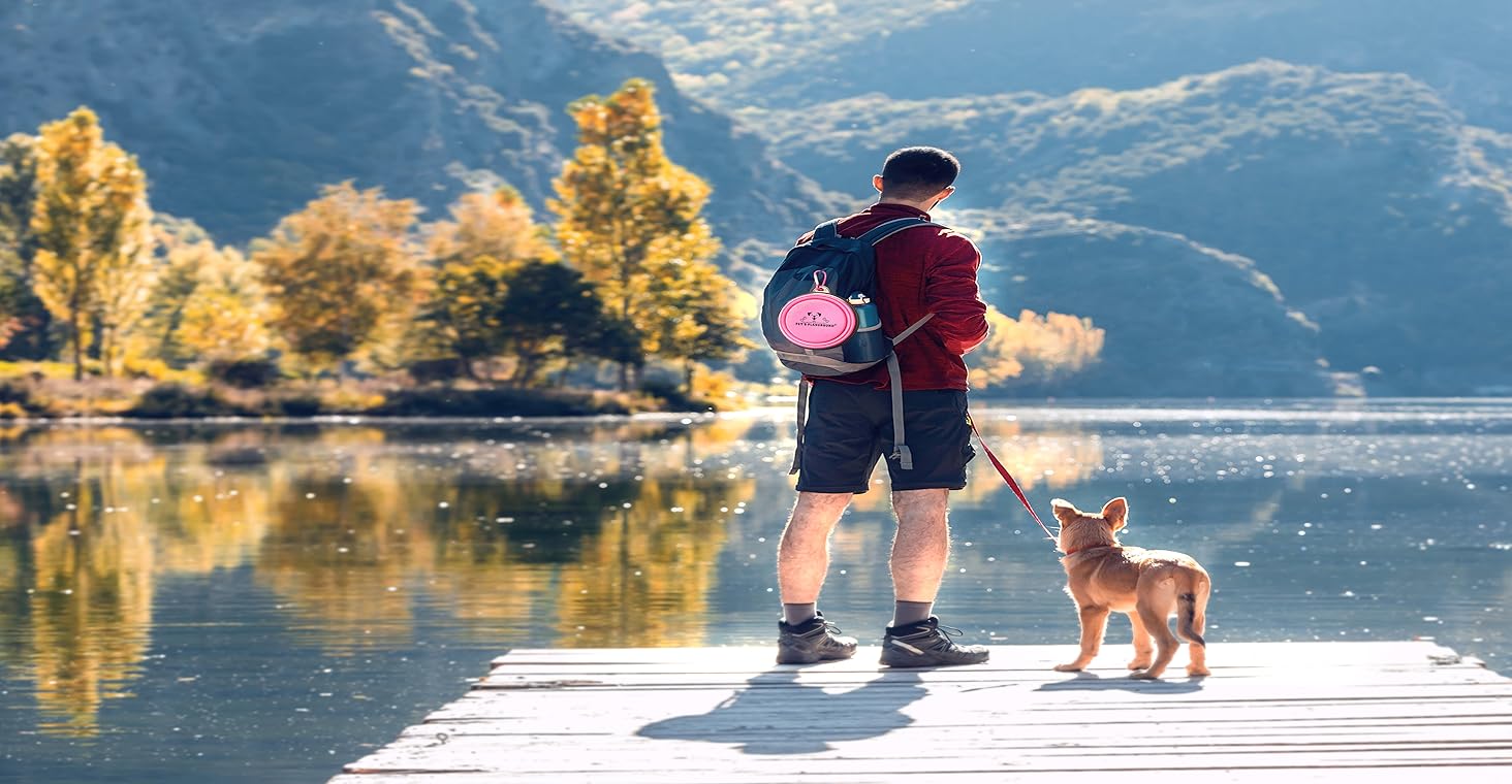 pink pet dog travel bowl hiking