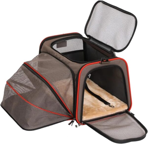 Petsfit Cat Carrier Expandable Airline Approve Pet Carrier,Soft Portable Dog Carrier with Removable Mat for Small Dogs and Cats, Dark Grey, M:43x28x28cm