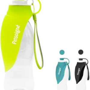 Petsoigné Portable Dog Water Bottle in Silicone Pet Water Bottles Foldable for Travel Walking Hiking (Green)