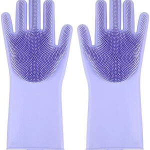 Sene Pet Grooming Gloves, Silicone Gloves Dog Bathing Supplies Hair Removal Gloves, High Density Teeth Bathing Shampoo Shedding Bath Brush Scrubber Washing for DOD and Cat (Purple)