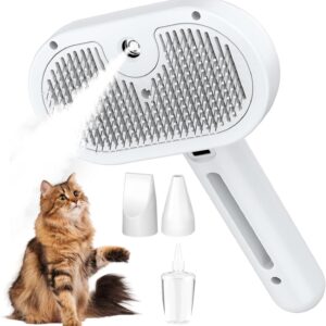 Spray Cat Brush, 3 in 1 Cat Steam Brush, Self Cleaning Dog Grooming Brush with Release Button, Remove Static Flying Hair Steam Grooming Brush for Cats and Dogs