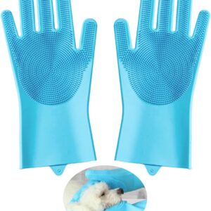 TYGFRT 1 Pair of Dog Bath Gloves, Dog Cleaning Equipment, Grooming Gloves, Portable Dog Washer, Dog Paw Cleaner, Pet Bath, Pet Gripper Gloves (Blue)