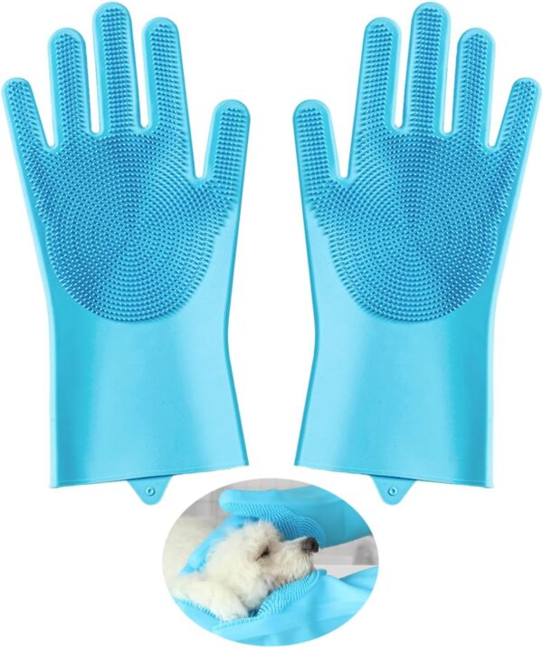 TYGFRT 1 Pair of Dog Bath Gloves, Dog Cleaning Equipment, Grooming Gloves, Portable Dog Washer, Dog Paw Cleaner, Pet Bath, Pet Gripper Gloves (Blue)