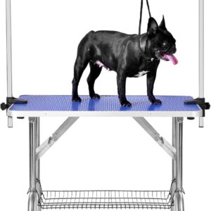 Topchances Adjustable Portable Stainless steel Dog Grooming Table with Arm Noose+ + Accessories Tray W90*D60*H76(cm) / 36 * 23.6 * 30(inch)