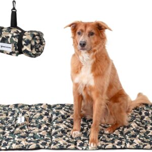 Travel Dog Bed - Outdoor Dog Beds for Camping - Portable with Clip-On Carrying Strap Provides Comfort for Dogs When Traveling - Camo Print 43” x 26”