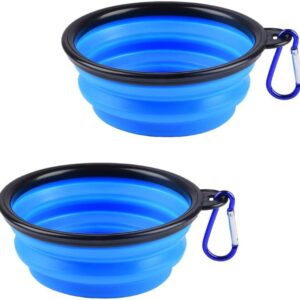 Travel Dog Bowl Collapsible Bowl Portable Pet Water Outdoor Easy To Carry With Hook Food Water Feeding Pet Travel Bowl-2 Pack-(Blue)