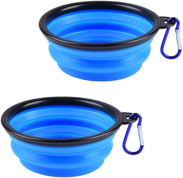 Travel Dog Bowl Collapsible Bowl Portable Pet Water Outdoor Easy To Carry With Hook Food Water Feeding Pet Travel Bowl-2 Pack-(Blue)