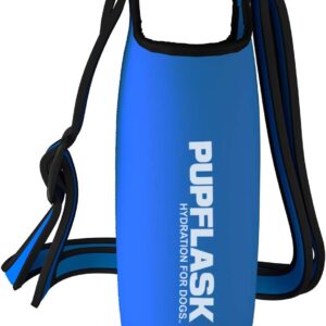 Tuff Pupper PupFlask Insulated Neoprene Dog Water Bottle Holder Sling with Wide Adjustable Shoulder Strap, Great for Travel, Walking, Hiking, Portable Pet Water Bottle Holder (40 OZ, Nebulas Blue)