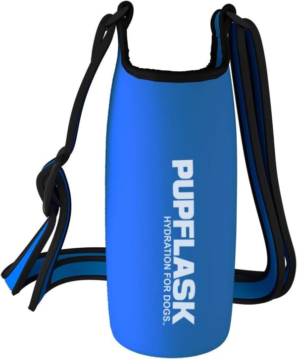 Tuff Pupper PupFlask Insulated Neoprene Dog Water Bottle Holder Sling with Wide Adjustable Shoulder Strap, Great for Travel, Walking, Hiking, Portable Pet Water Bottle Holder (40 OZ, Nebulas Blue)