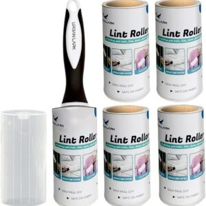 Urban Lark Extra Sticky Lint Rollers - 450 Sheets Defluffer for Clothes - Pack of 5 Lint Removers for Fur & Dust - Sticky Fluff Remover for Clothes & Carpets - 5 Lint Roller Refills with Bonus Cover