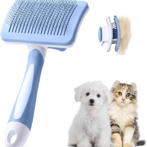 Vinabo Brush for Dogs and Cats, Self-Cleaning for Small Dogs, Cat Brush, Pet Brush, for Dogs and Cats, Eliminate Tomentose Undercoat Tangles-Blue