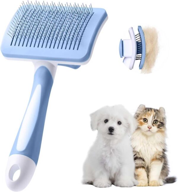 Vinabo Brush for Dogs and Cats, Self-Cleaning for Small Dogs, Cat Brush, Pet Brush, for Dogs and Cats, Eliminate Tomentose Undercoat Tangles-Blue