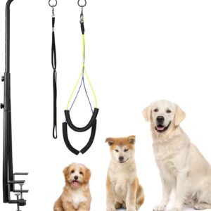 WeGXY Dog Grooming Table Arm, 35" Height Adjustable Pet Grooming Arm with Double Clamp for Small and Medium Dogs,Grooming Loop Noose and No Sit Haunch Holder