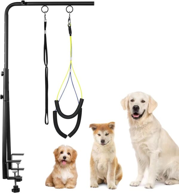 WeGXY Dog Grooming Table Arm, 35" Height Adjustable Pet Grooming Arm with Double Clamp for Small and Medium Dogs,Grooming Loop Noose and No Sit Haunch Holder