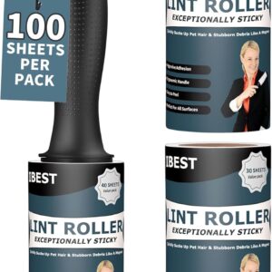 iBest UK Lint Rollers For Pet Hair, Clothes, Carpet | Sticky Flint Fluff Dust Lint Remover | Pack of 3 Reusable Refills (100 Sheets)