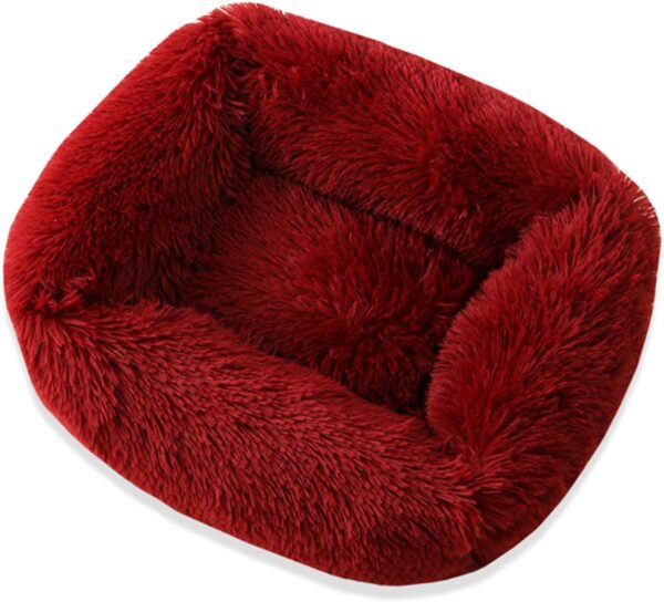 pawstrip Dog Bed, Soft Long Plush Winter Cat Bed, Washable Fluffy Warm Pet Cushion for Cats Puppy Small Medium Dogs, Calming Pet Beds Improved Sleep (S, Wine Red)